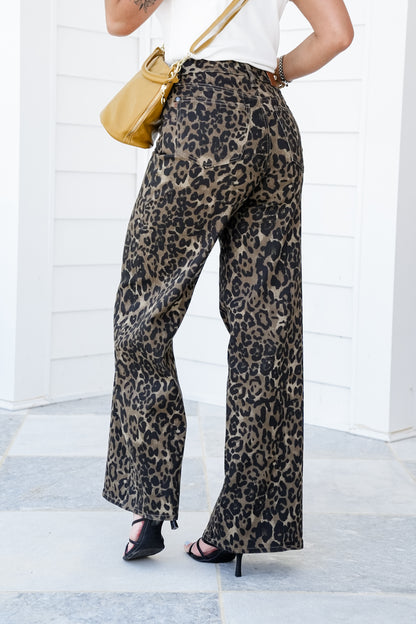 Judy Blue High Rise Leopard Retro Wide Leg Jeans