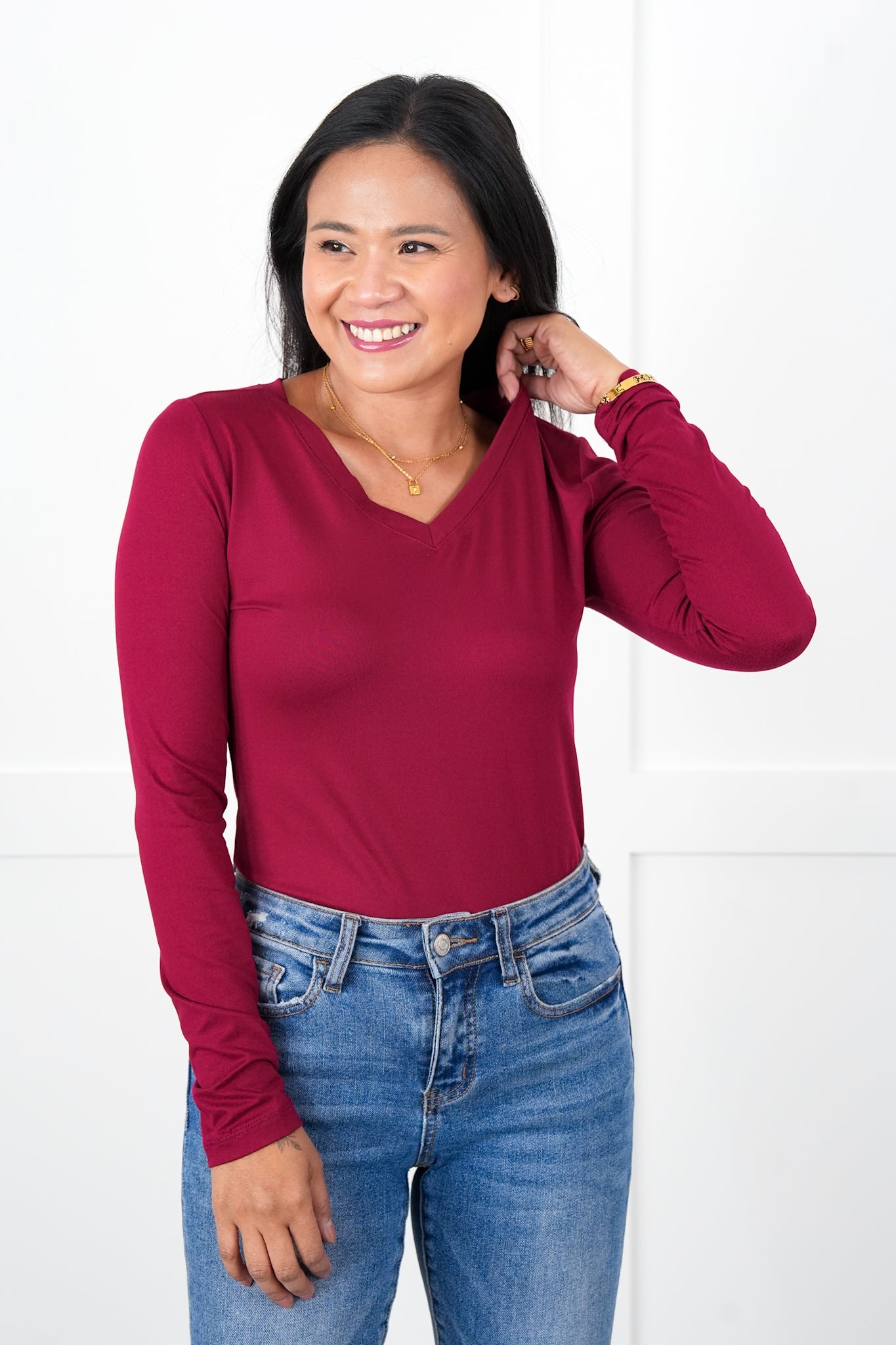 Door Buster! Plus/Reg Zenana Microfiber Long Sleeve V-Neck Tee