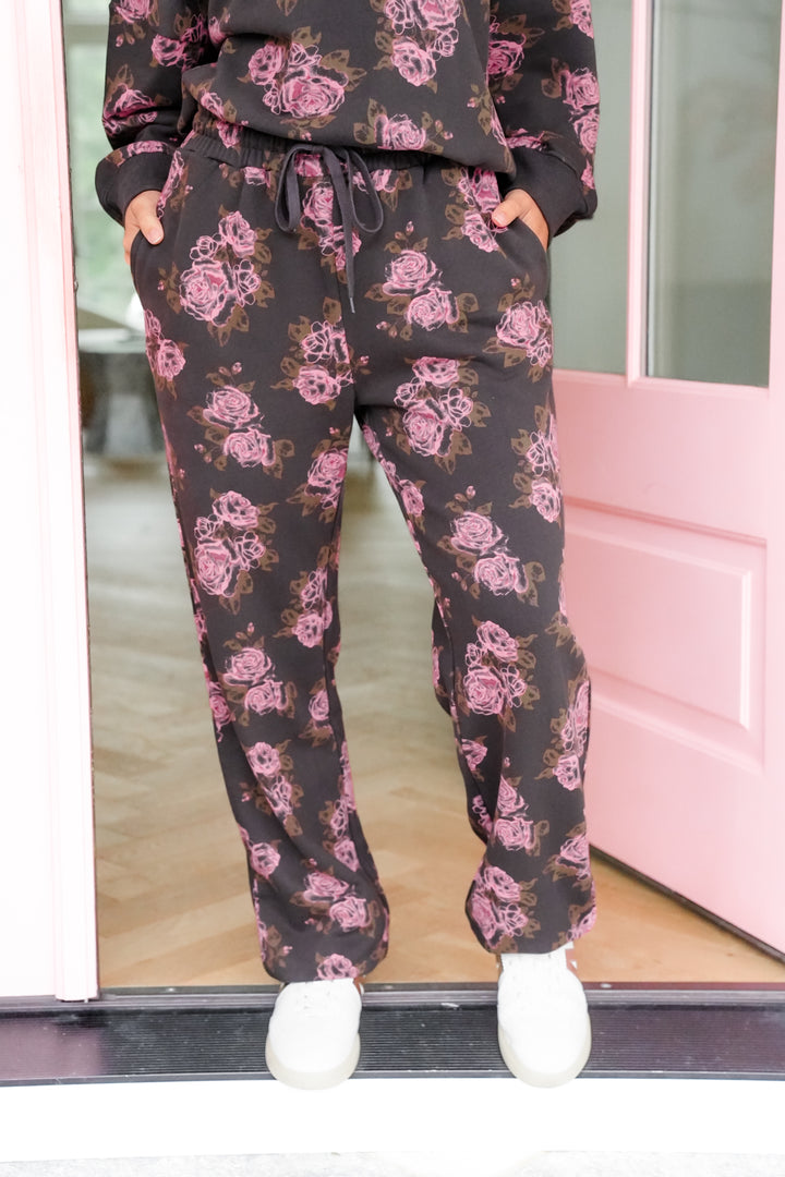 Floral Print Elastic Waist Sweatpants