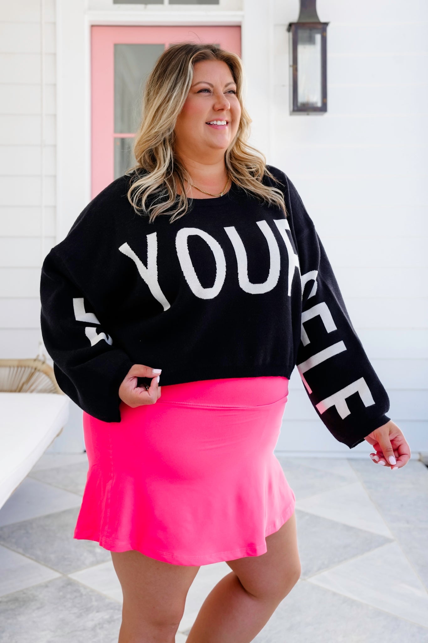 Plus/Reg Long Sleeve "Be Your Self" Cropped Sweater
