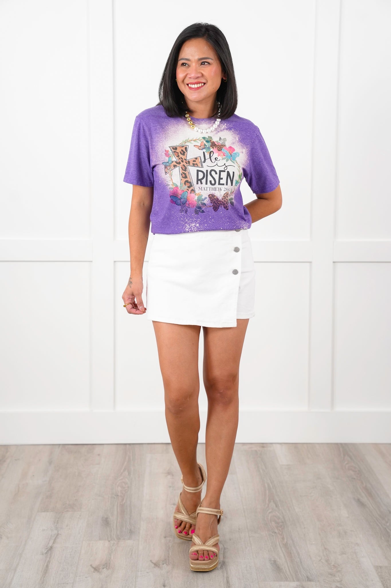 Plus/Reg Bleached Short Sleeve "He Is Risen" Graphic Tee