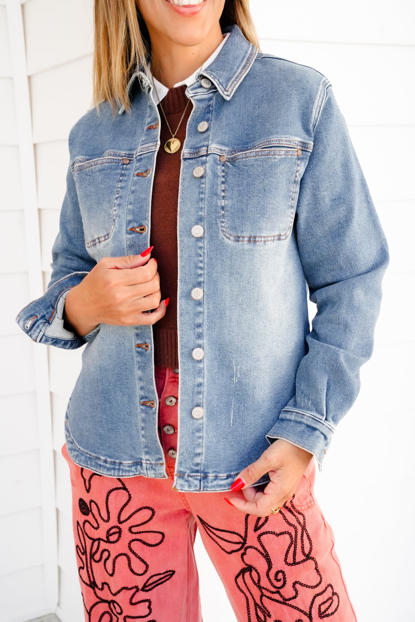 Plus/Reg Judy Blue Medium Wash Button Down Shacket