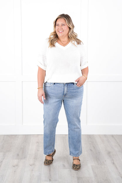 Lovervet High Rise Light Wash Cropped Straight Leg Jeans
