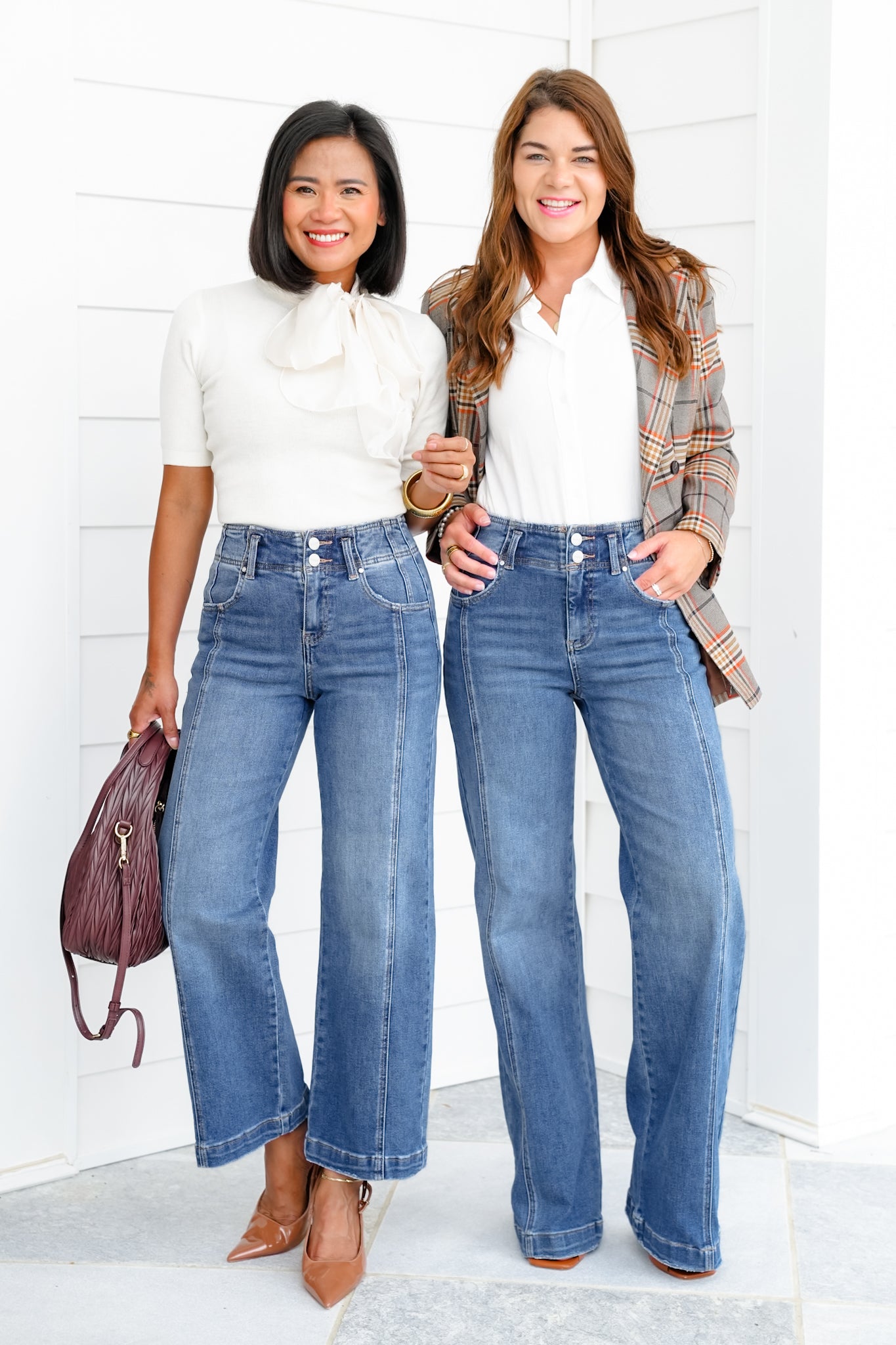 Risen The Statement Straight High Rise Medium Wash Ankle Wide Leg Jeans with Front Seam