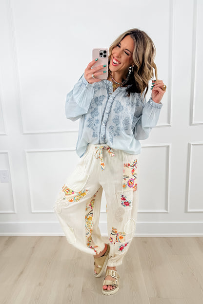 POL Embroidered Long Sleeve Button Up Blouse