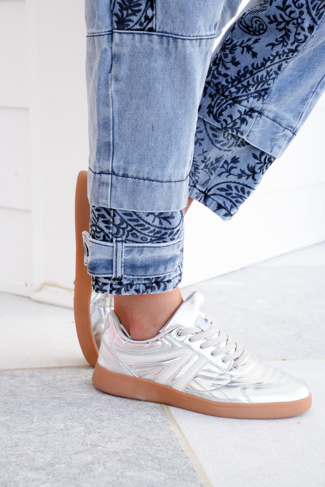 Mineral Washed Denim Jeans with Flocking