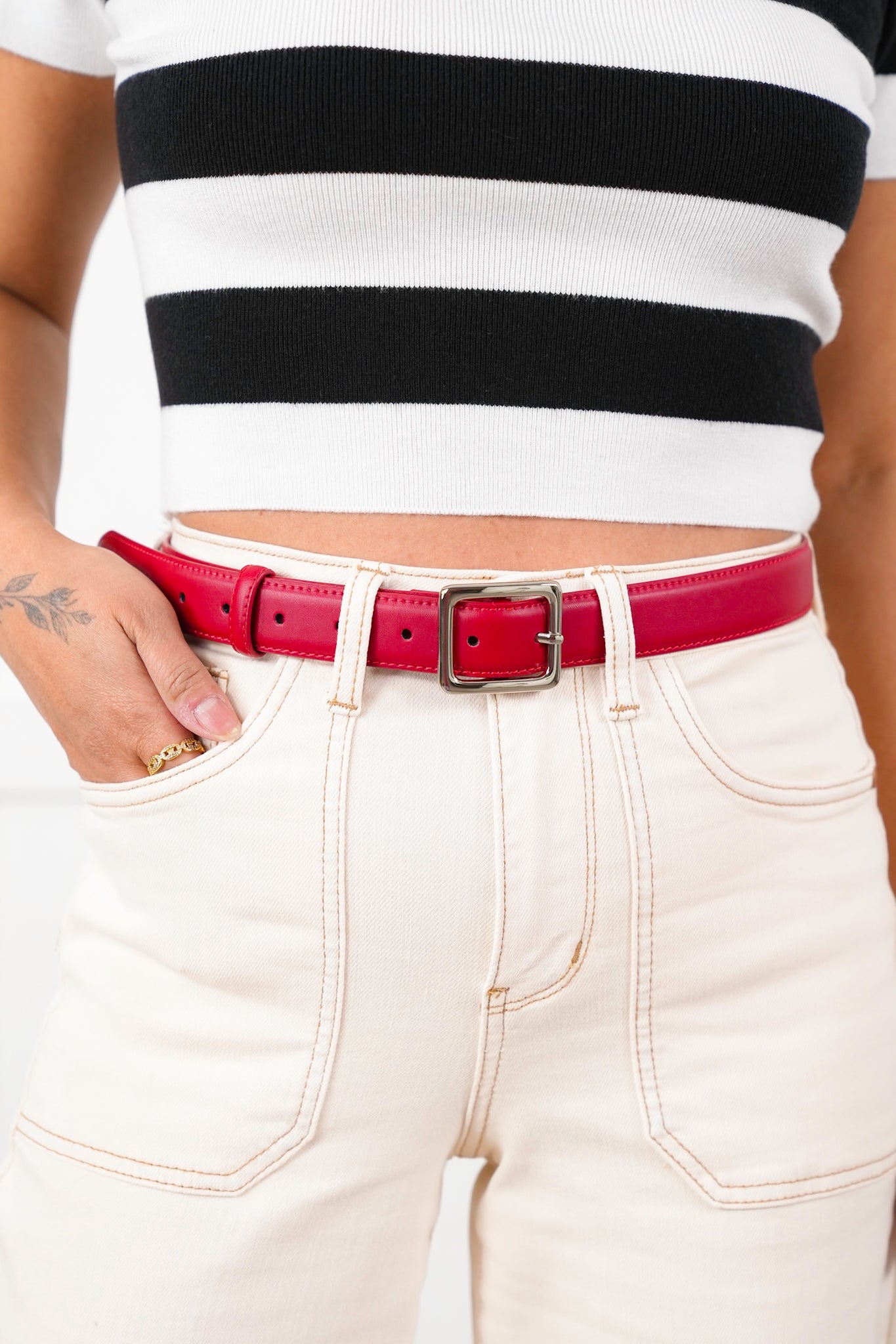 Classic Leather Belt with Square Buckle