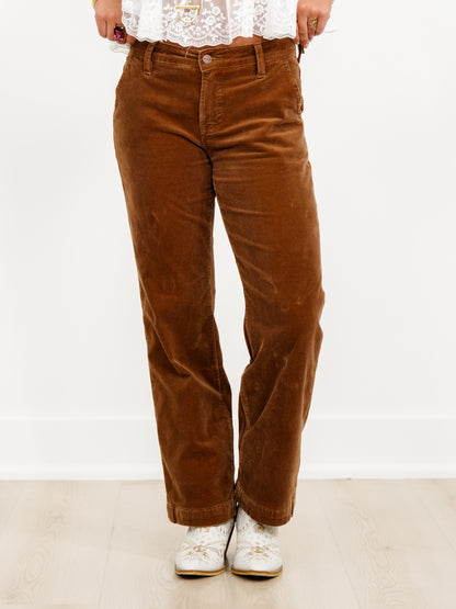Risen Mid Rise Brown Tummy Control Straight Leg Corduroy Pants
