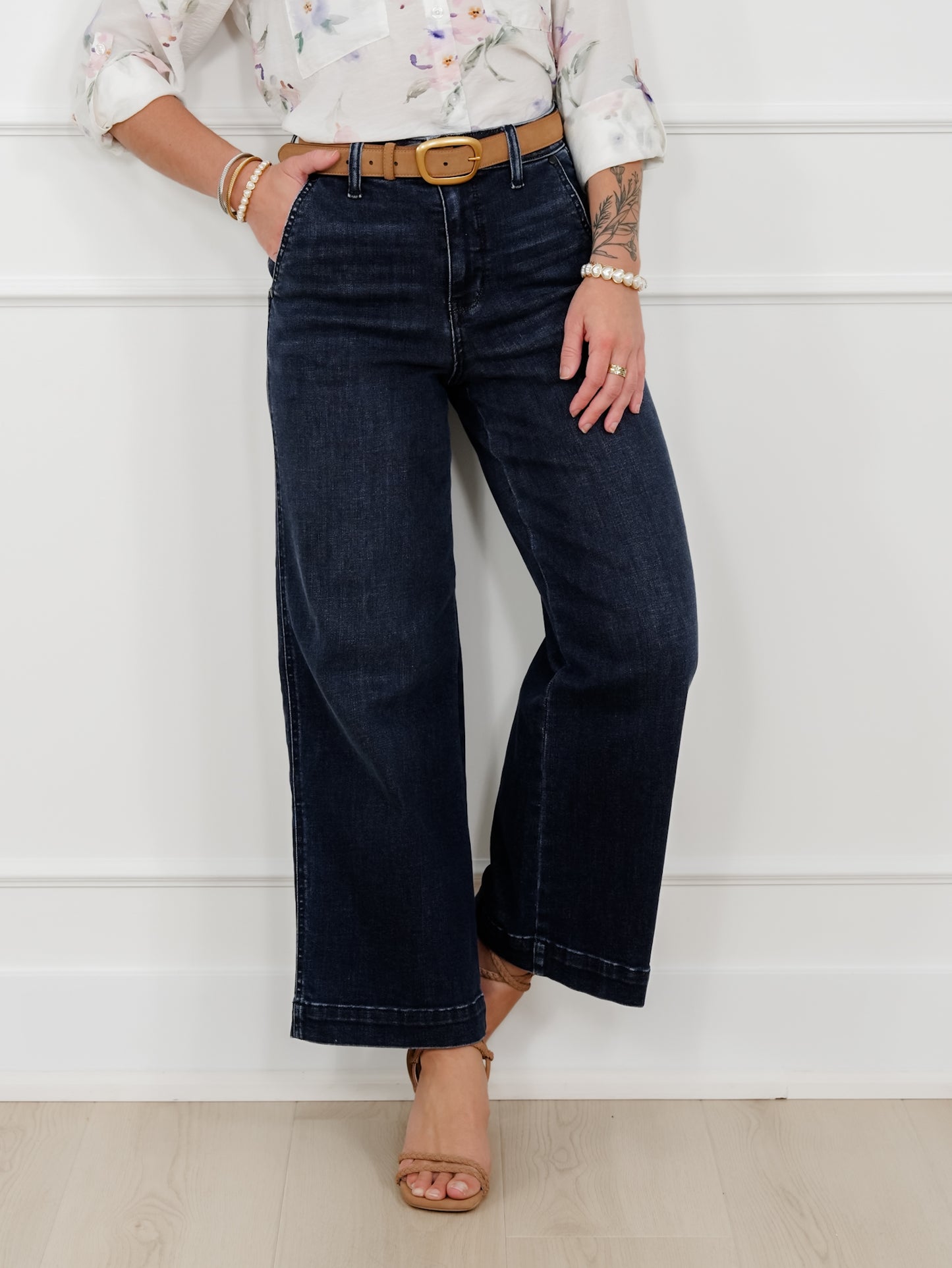 Judy Blue the Jasmine High Rise Dark Wash Wide Leg Ankle Trouser Jeans