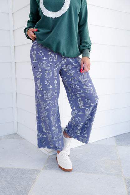 Western Print Pants with Patch Pockets