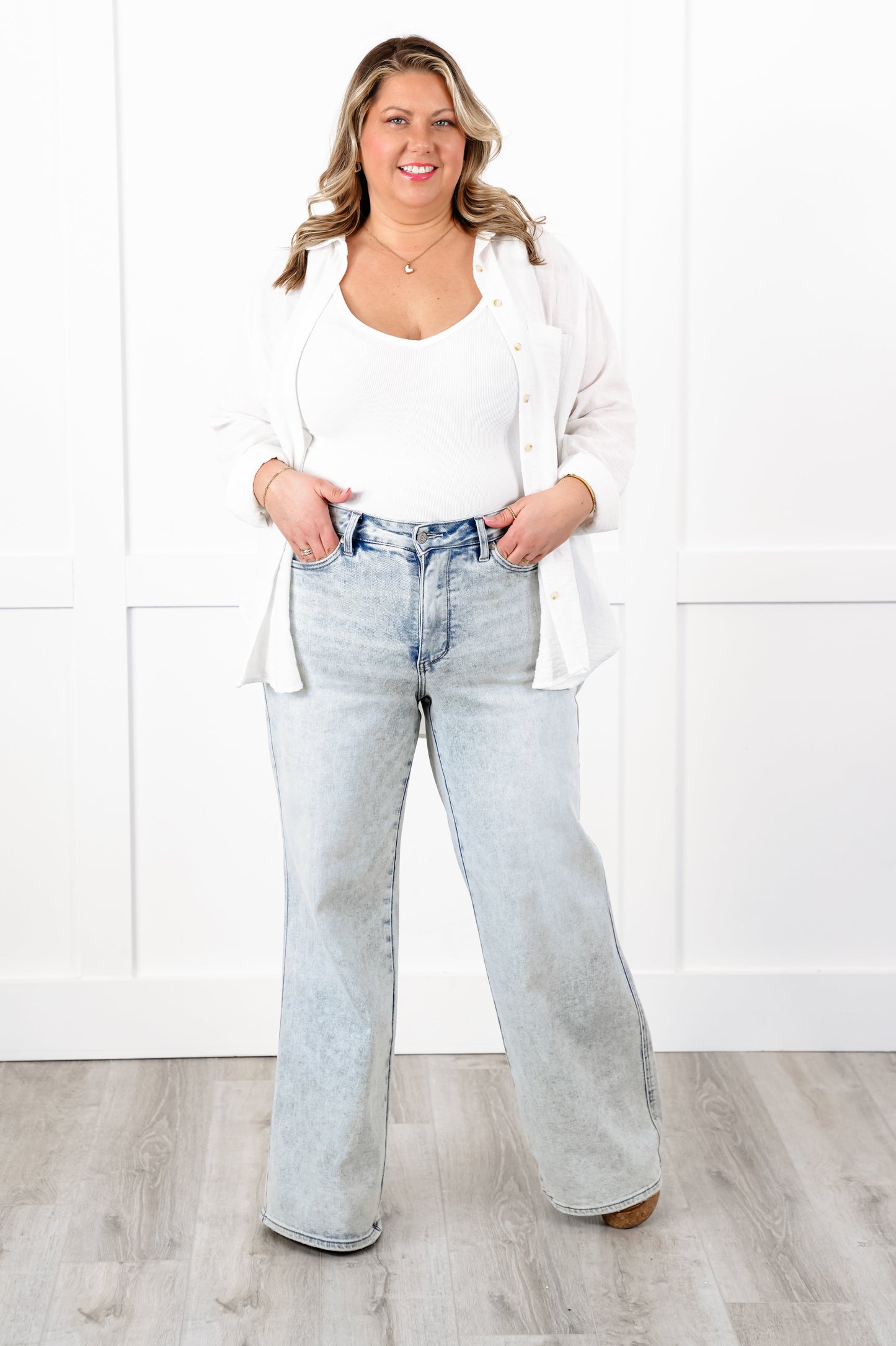 Judy Blue High Rise Light Wash Tummy Control Retro Wide Leg Jeans