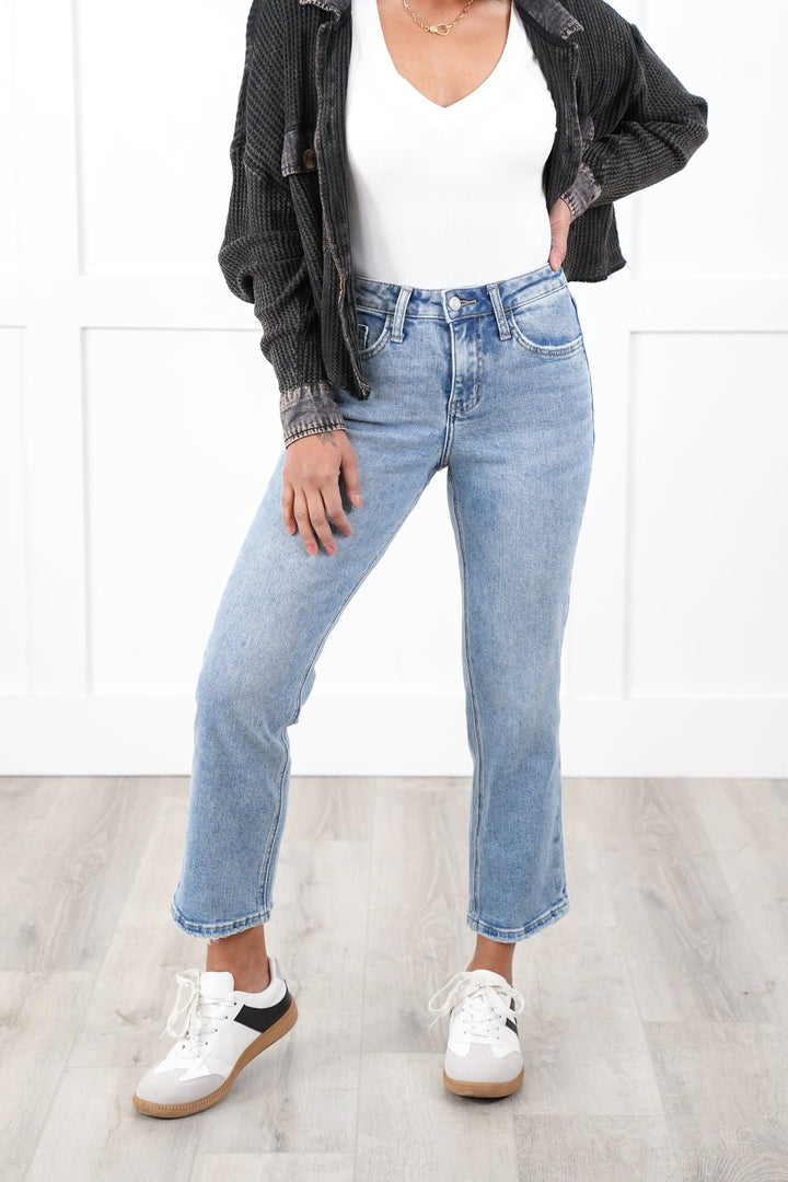 Lovervet High Rise Light Wash Cropped Straight Leg Jeans