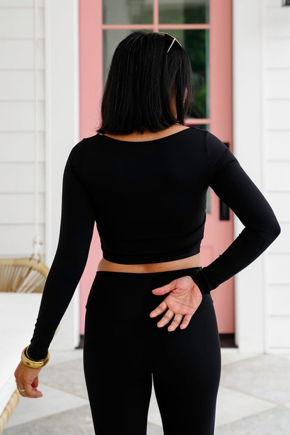 Solid Long Sleeve Square Neck Cropped Top