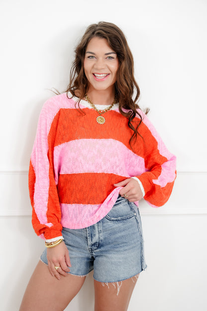 Wide Stripe Long Sleeve Pullover Knit Top