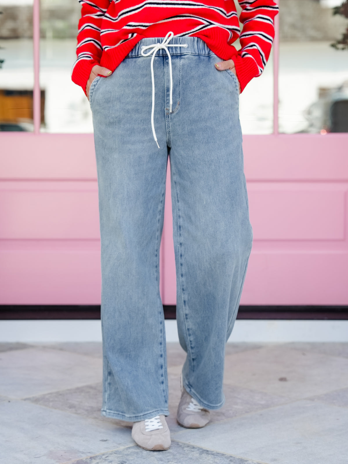 Judy Blue High Rise Medium Wash Elastic Waistband Baggy Wilhelmina Jeans