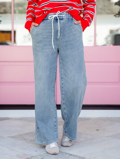 Judy Blue High Rise Medium Wash Elastic Waistband Baggy Wilhelmina Jeans