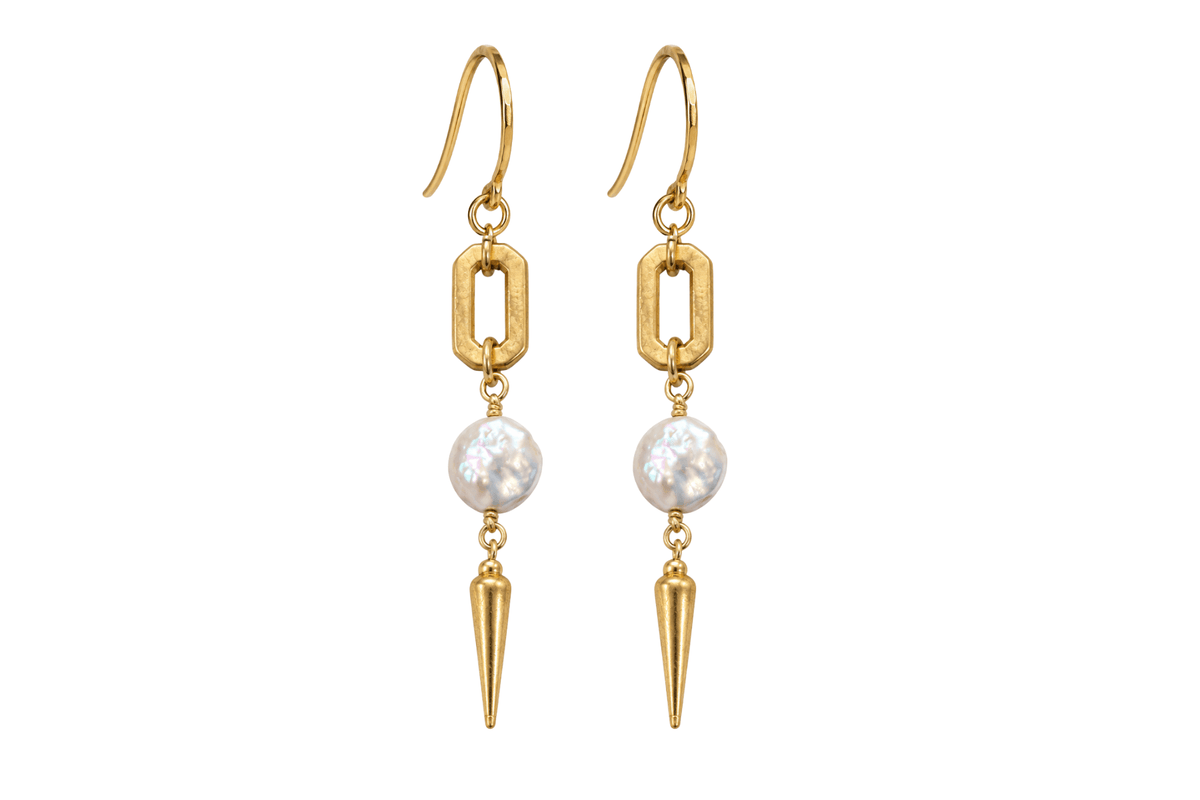 Rachel Nathan FP: Atlas Chain - Pearl Coin & Spike Earrings *Vendor Box: Ships in 10-15 Business Days *Final Sale* - Freckled Poppy