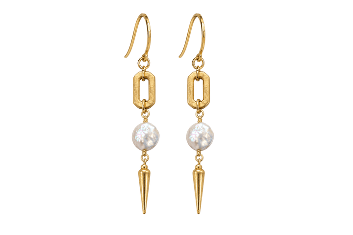 Rachel Nathan FP: Atlas Chain - Pearl Coin & Spike Earrings *Vendor Box: Ships in 10-15 Business Days *Final Sale* - Freckled Poppy