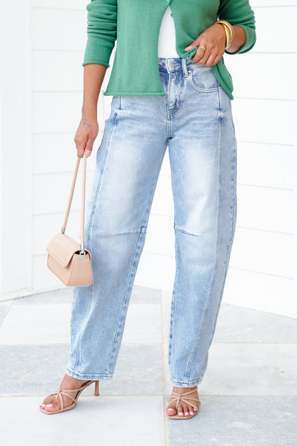 Risen High Rise Light Wash Boyfriend Cuffed Barrel Jeans