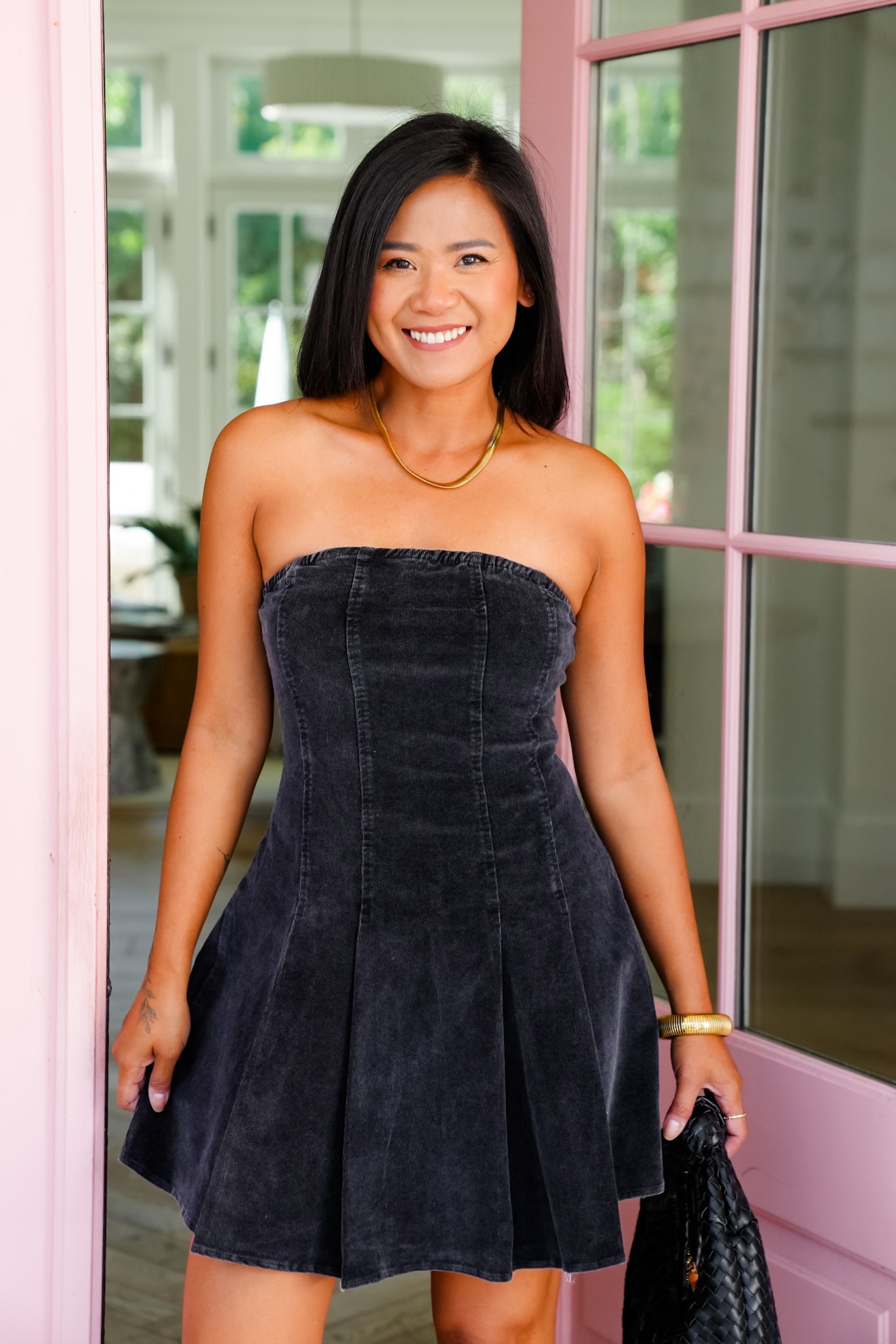 Mineral Wash Strapless Mini Dress