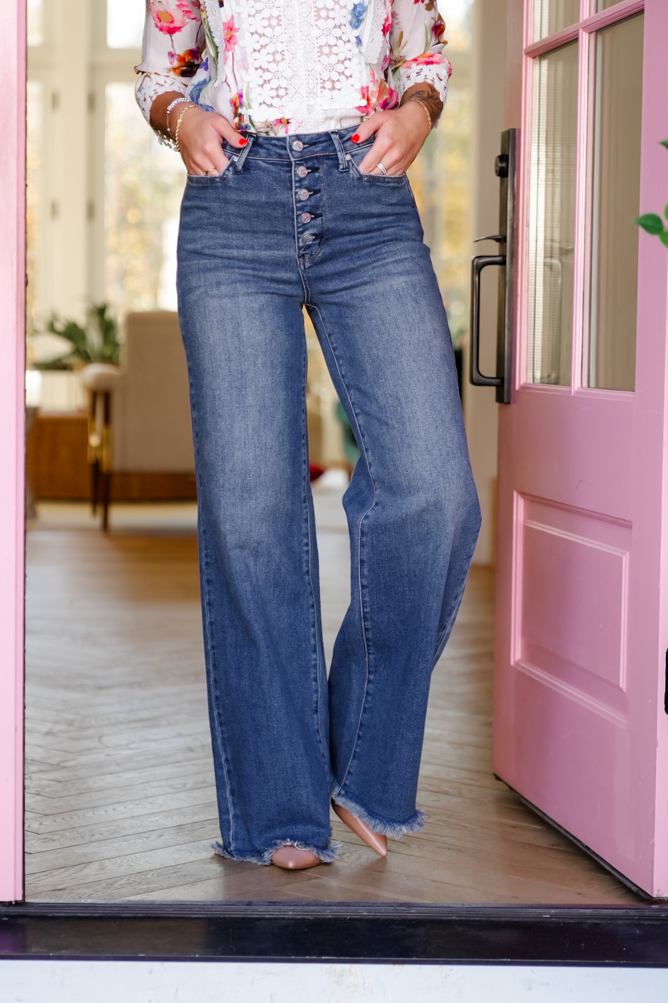Judy Blue High Rise Dark Wash Button Fly Column Straight Leg Jeans