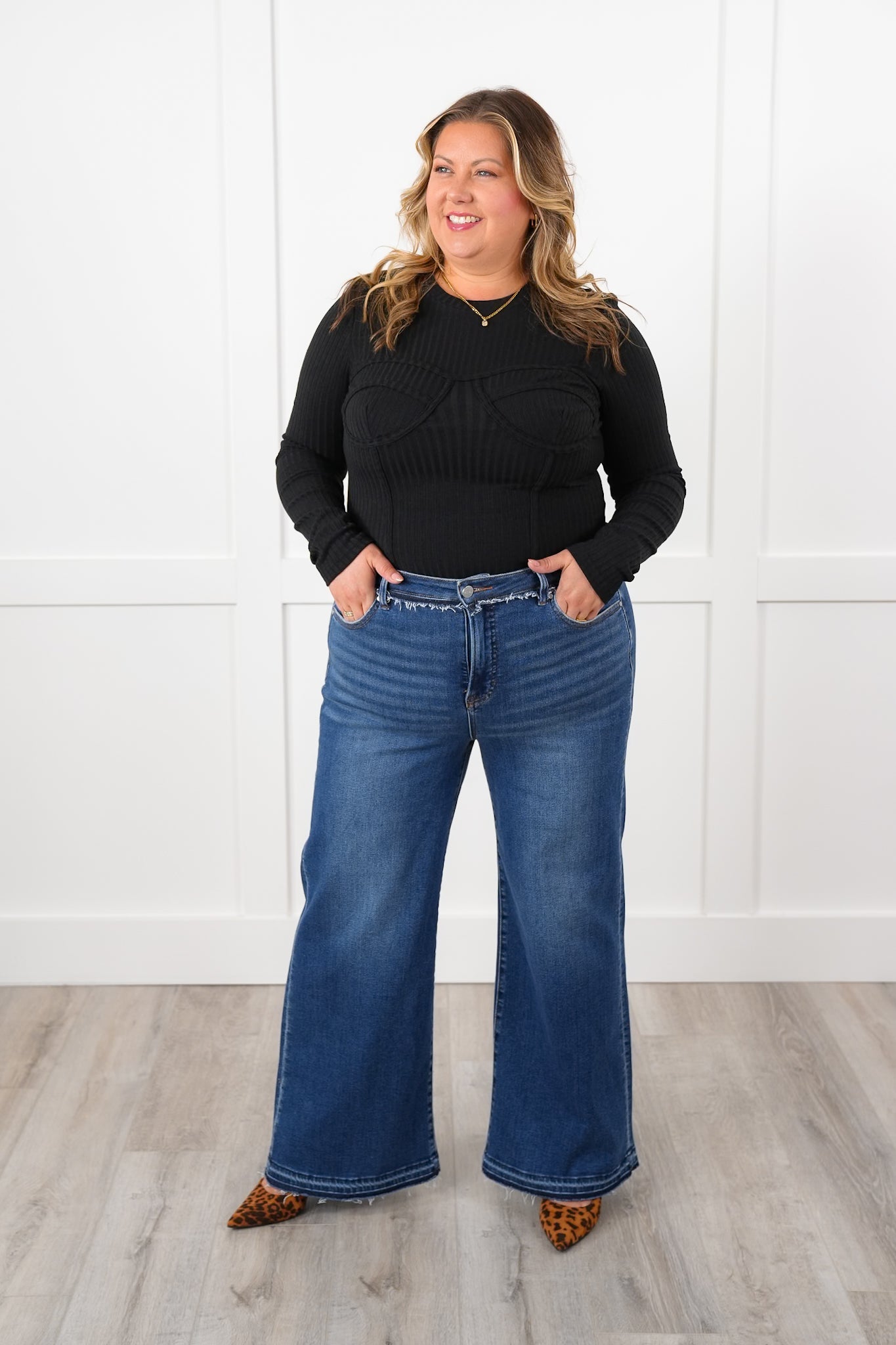 Ribbed Knit Long Sleeve Corset Top