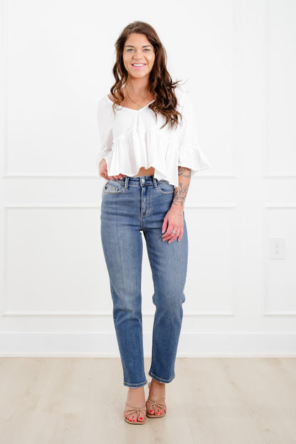 Judy Blue High Rise Medium Wash Ankle Length Straight Leg Jeans