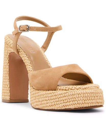 Steve Madden Woven Platform Block Heel Sandal with Suede Front Strap