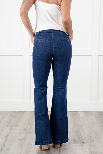 Special A High Rise Dark Wash Tummy Control Flare Jeans with Front Seam Detail
