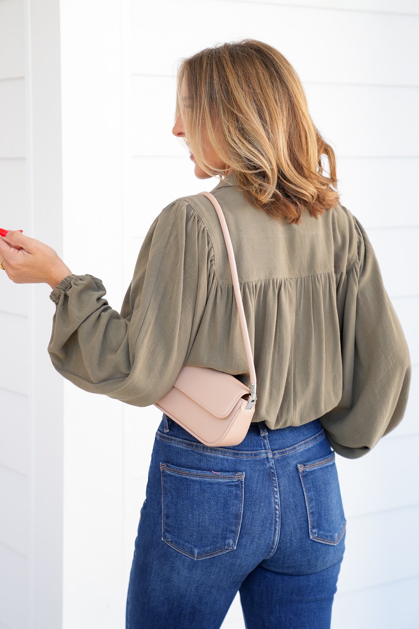 Linen Blend Long Sleeve Button Down Cropped Blouse