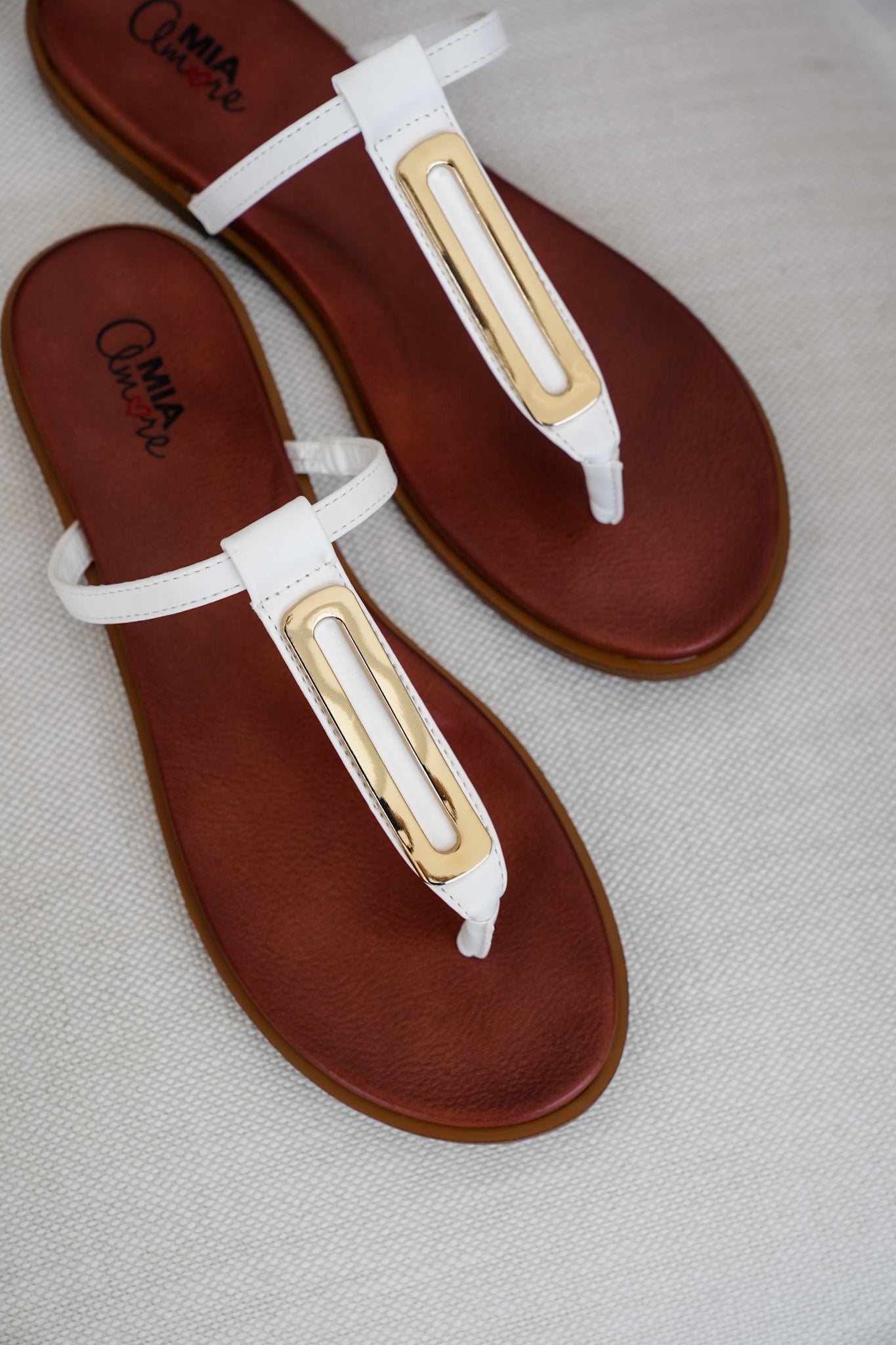 MIA T-Strap Flat Sandals with Gold Accent