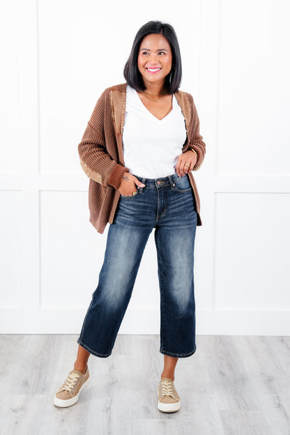 Judy Blue The Juliette Mid Rise Dark Wash Tummy Control Cropped Wide Leg Jeans