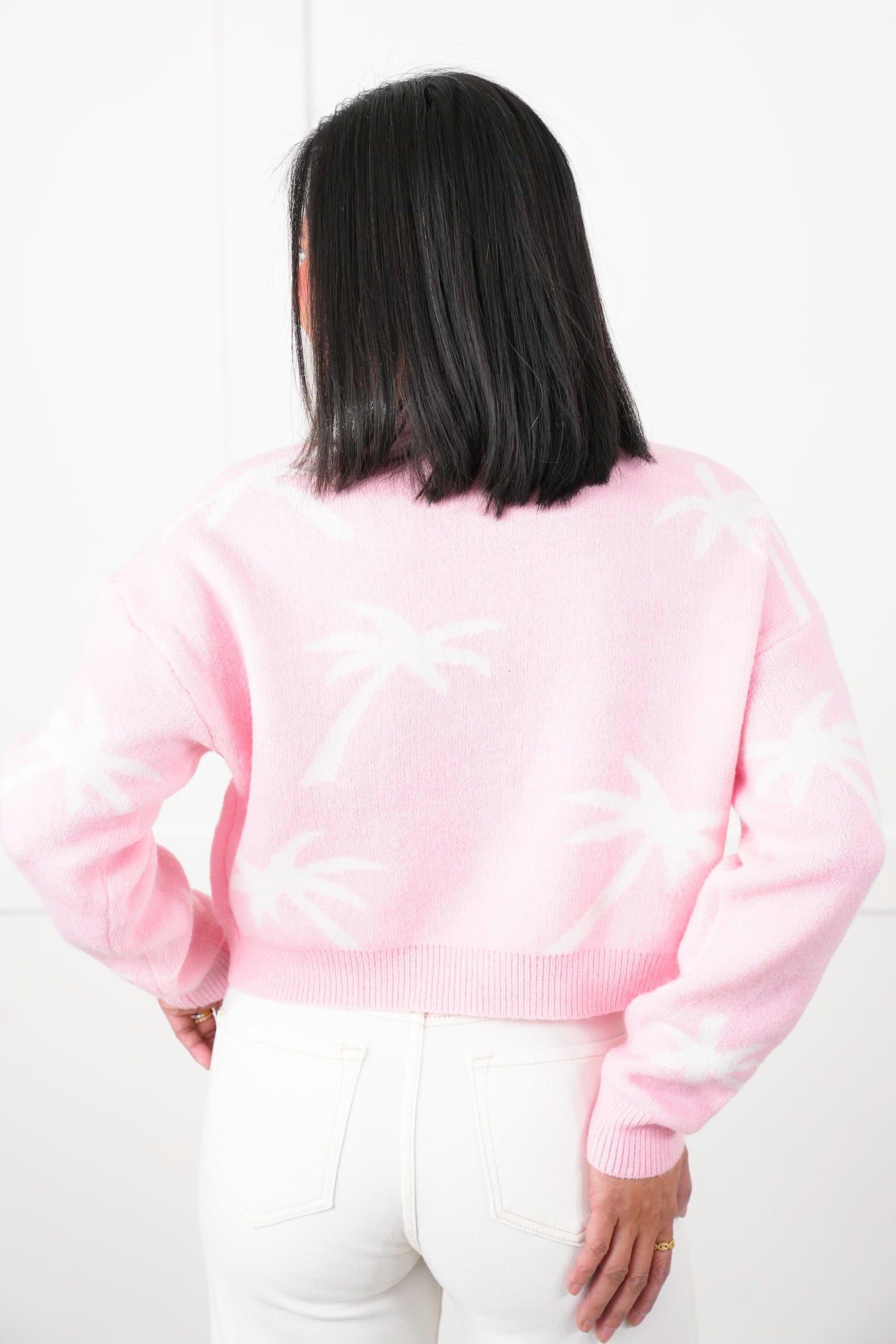 Pink Long Sleeve "Maui" Print Pullover Sweater