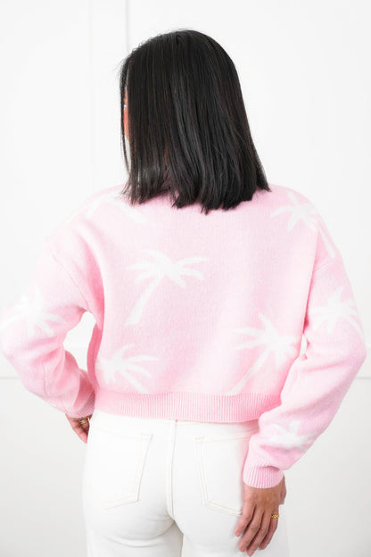 Pink Long Sleeve "Maui" Print Pullover Sweater