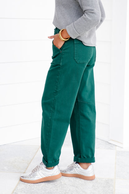 Risen Look at Me High Rise Green Ankle Cuffed Barrel Jeans