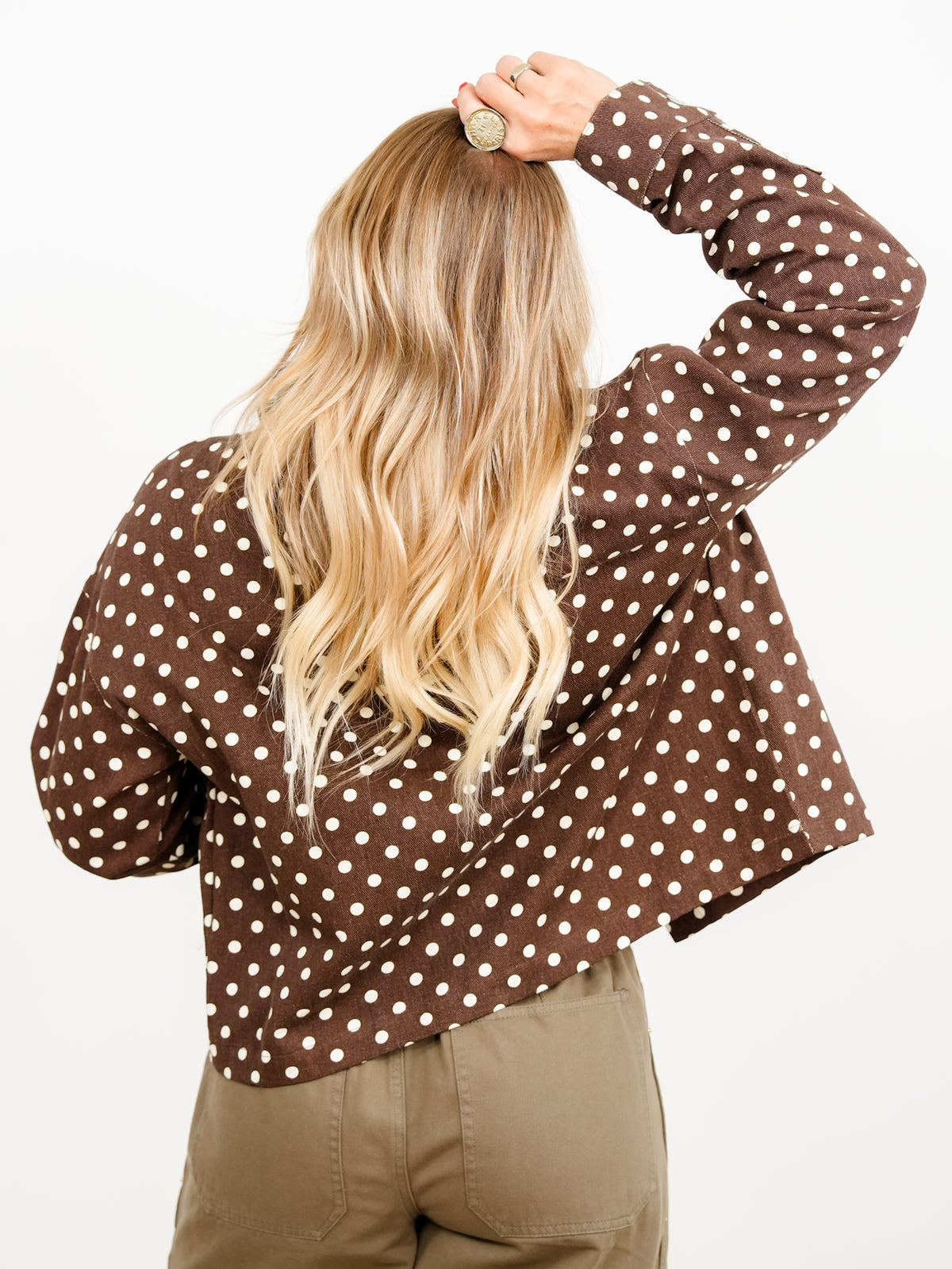 Brown Polka Dot  Long Sleeve Button Down Jacket