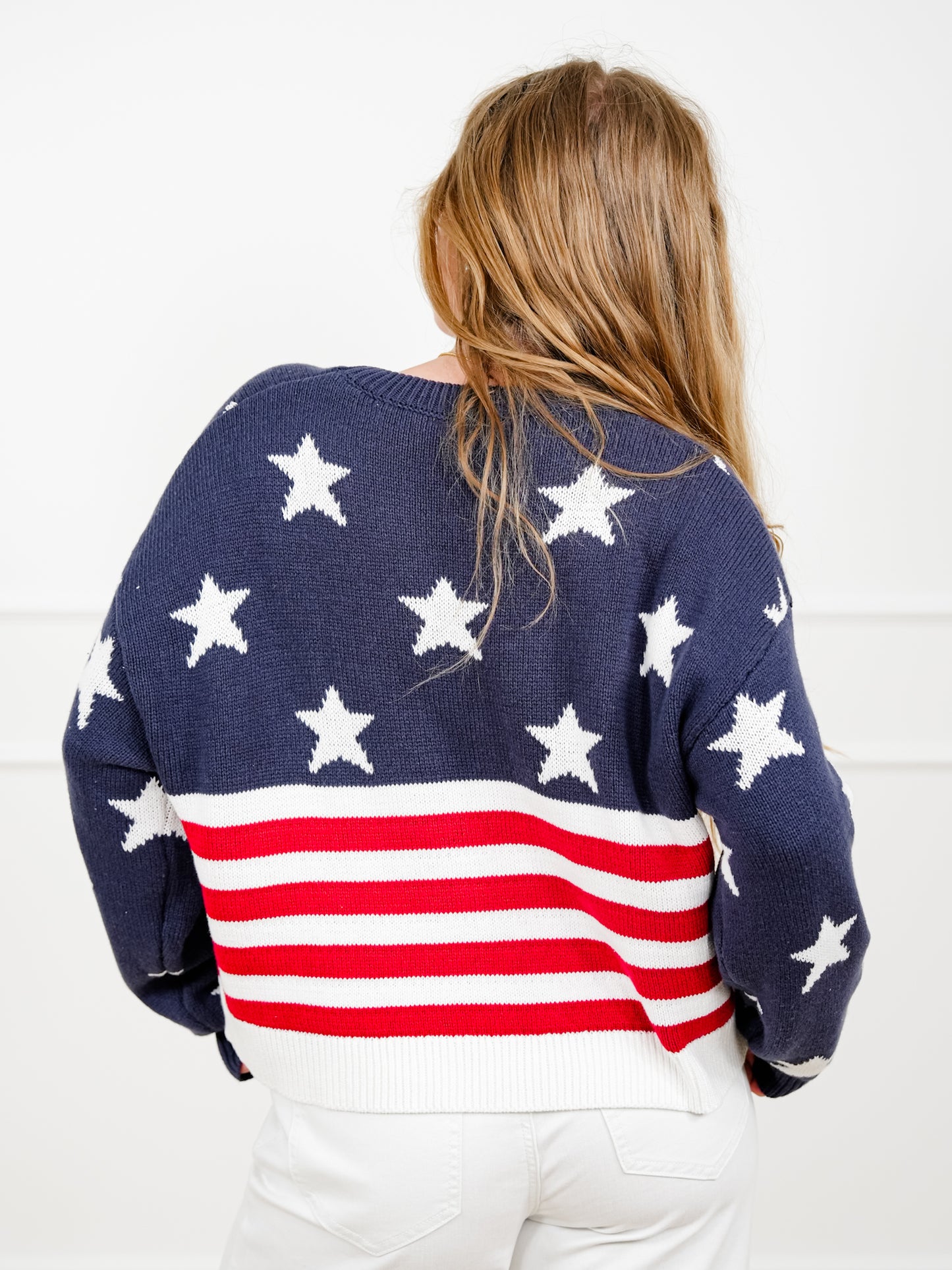 Knit Long Sleeve American Flag Sweater