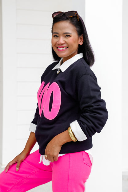 Plus/Reg Black Long Sleeve "Boo" Graphic Sweatshirt