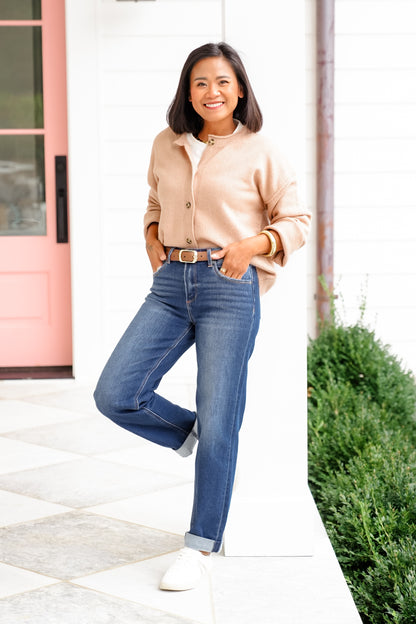 J21 Eleven By Risen Mid Rise Dark Wash Cuffed Boyfriend Jeans