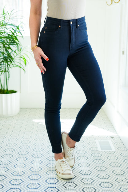 Judy Blue Midnight Rain High Rise Navy Tummy Control Skinny Jeans
