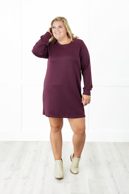 Door Buster!! Plus/Reg Solid Long Sleeve Crew Neck Sweatshirt Dress