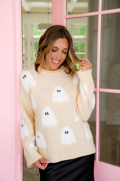 Long Sleeve Crew Neck Halloween Ghost Sweater