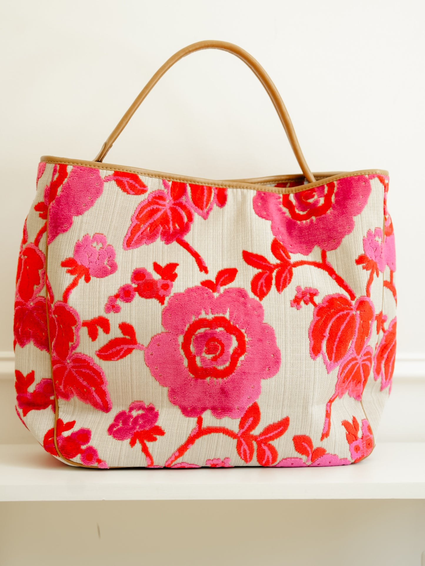 Coral/Pink Chenille Rose Tote Bag