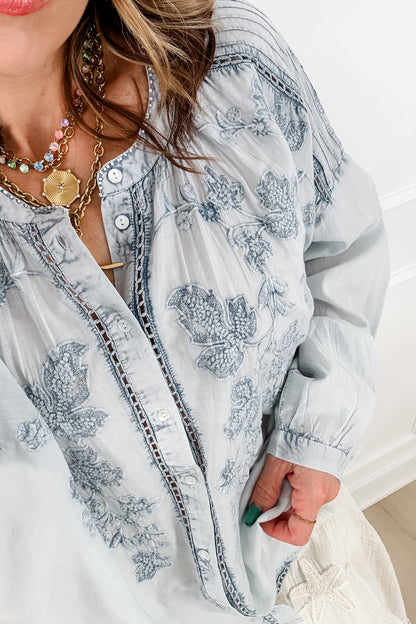 POL Embroidered Long Sleeve Button Up Blouse