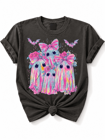 Plus/Reg Short Sleeve Girlie Ghosts Halloween Graphic Tee - Freckled Poppy