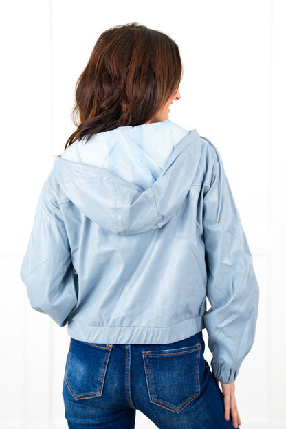 Poppy Day! Vegan Leather Long Sleeve Zip Up Hooded Jacket