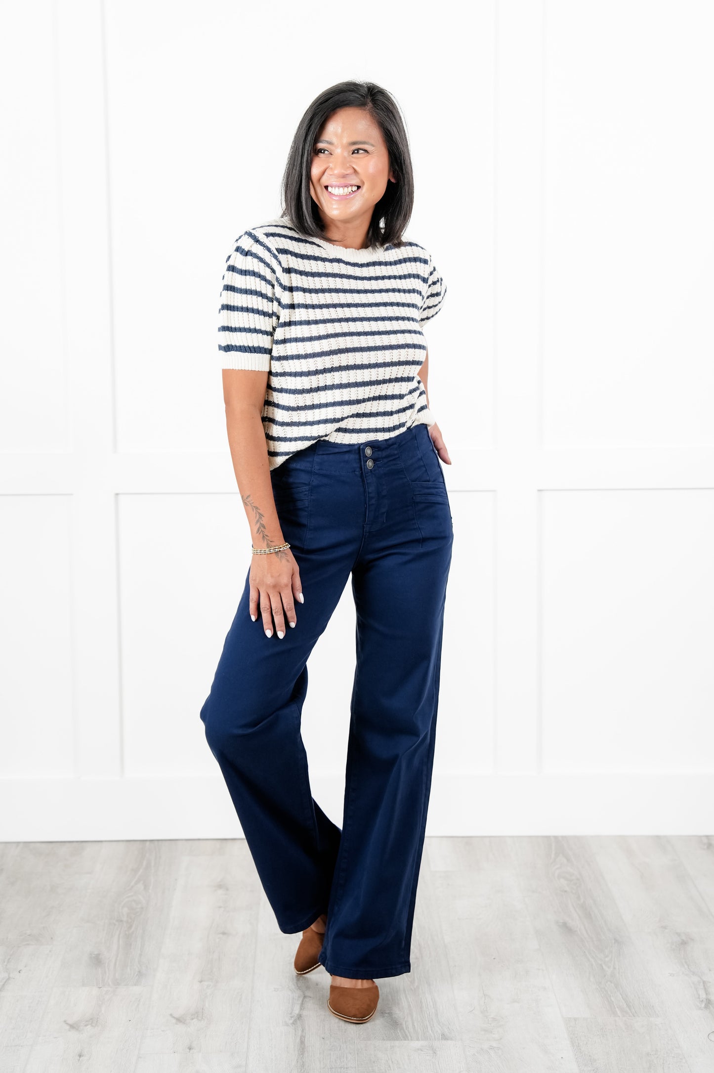 Mica High Rise Dark Navy Wide Leg Jeans