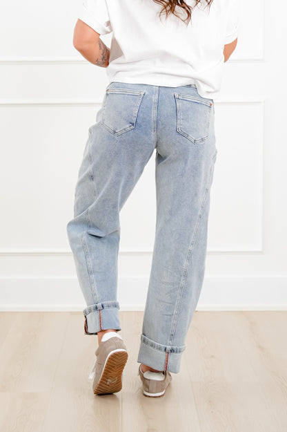 Restock! Saige High Rise Light Wash Barrel Jeans with Wide Cuff