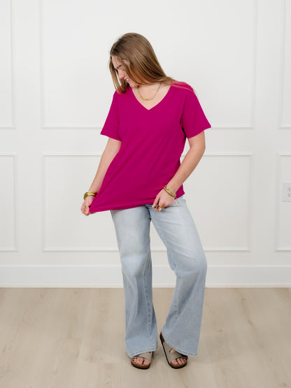 Door Buster! Plus/Reg Zenana Cotton Short Sleeve V Neck Tee