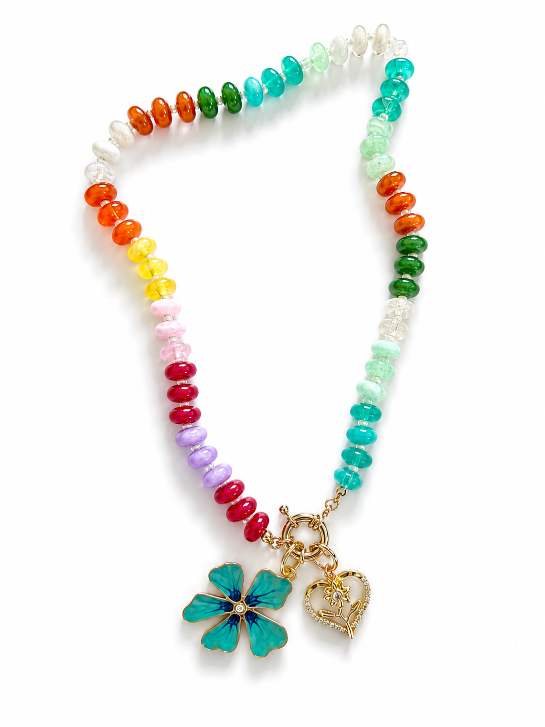Gemelli Beaded Teal Flower Charm Necklace